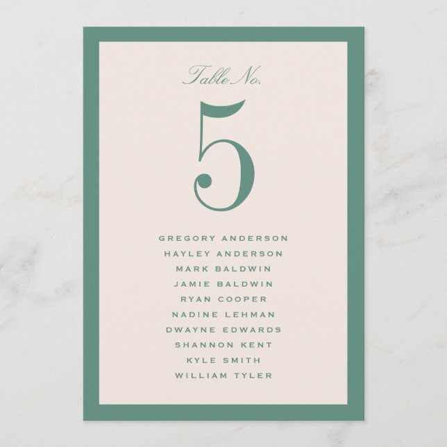 Carte de Plan de Table de Mariage Verte (Devant)