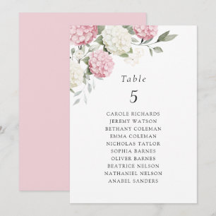 Carte de plan de table d'hortensia rose floral