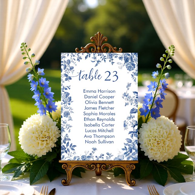 Carte de plan de table en toile bleue classique fr (Classic French Blue Toile Seating Chart Card)