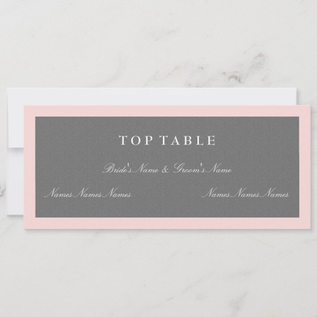 Carte de plan de table grise et rose blush pour le (Devant)