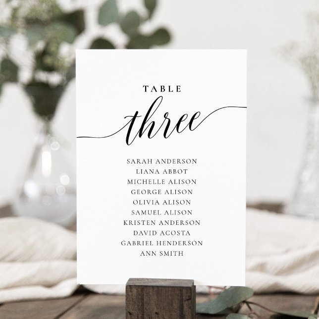 Carte de plan de table modifiable numéro trois (Table number wording Three. Hanging seating chart)