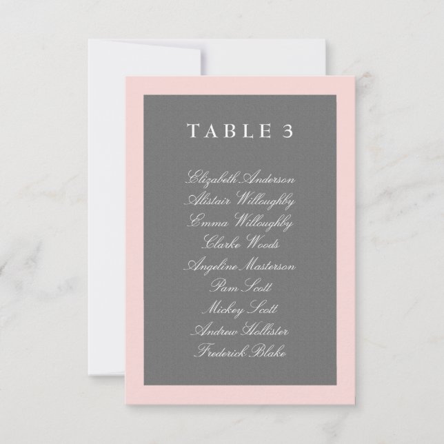 Carte de plan de table rose blush et gris (Devant)