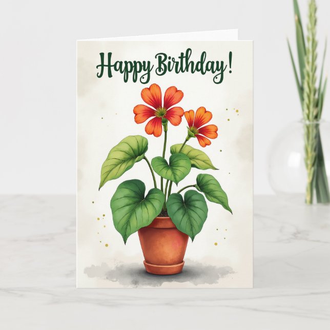 Carte de plante en pot pour anniversaire doux (Devant)
