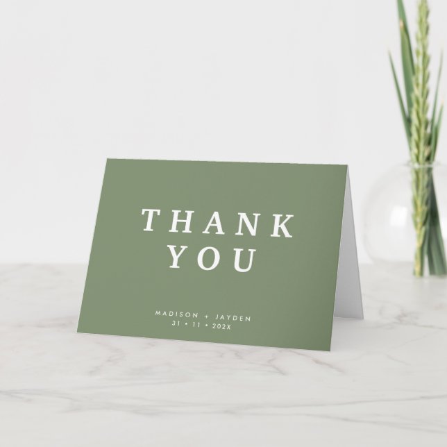 Carte de pliage moderne Merci Mariage vert (Devant)
