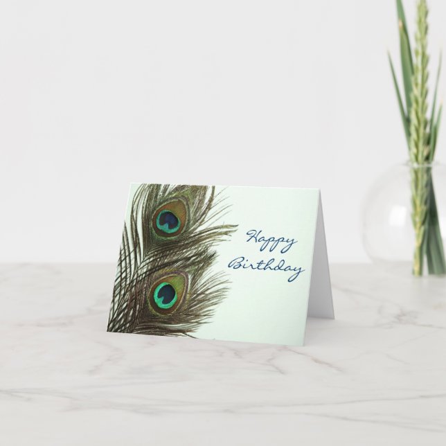 Carte de plume de paon de joyeux anniversaire (Devant)