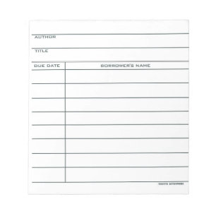 Carte de poche de bibliothèque - bloc-notes