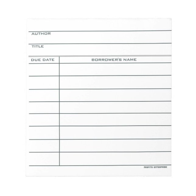 Carte de poche de bibliothèque - bloc-notes (Devant)