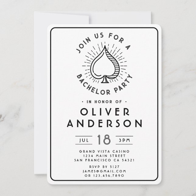 Carte de Poker moderne Casino Bachelor Party | Bla (Devant)