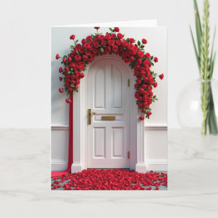 Carte de porte aux roses rouges minimalistes