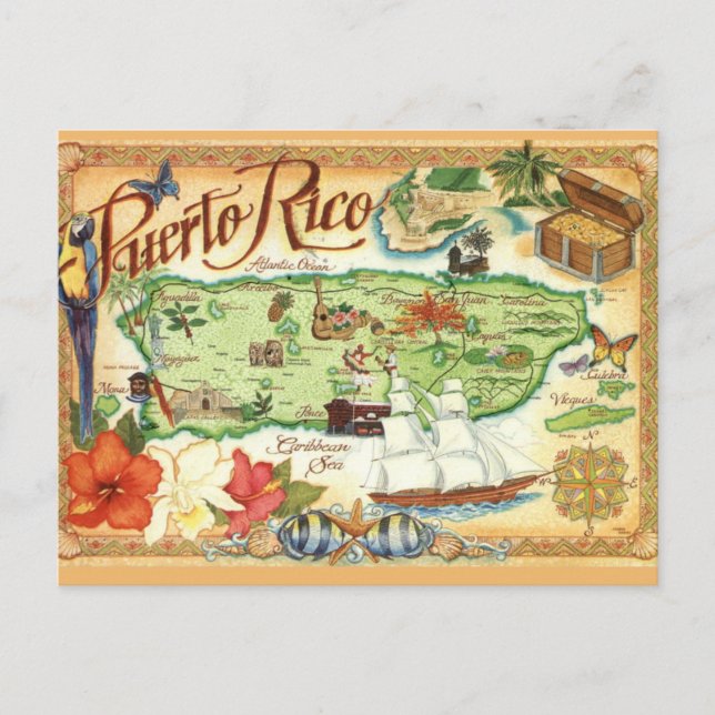 Carte de Porto Rico sur carte postale (Devant)