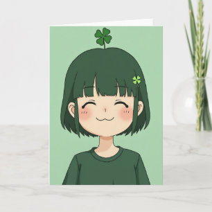 Carte de portrait d'anime de fille heureuse