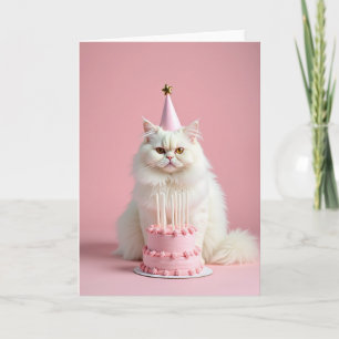 Carte de portrait d'anniversaire de chat rose