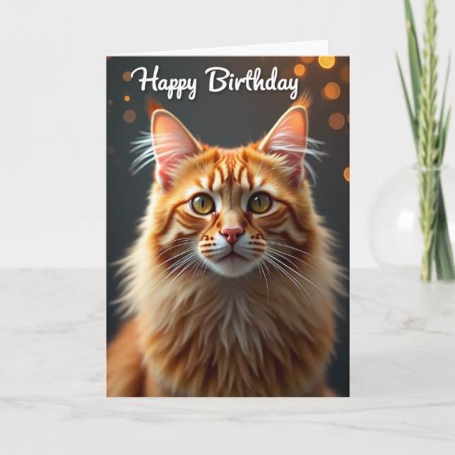 Carte de portrait d'anniversaire de chat roux (Devant)
