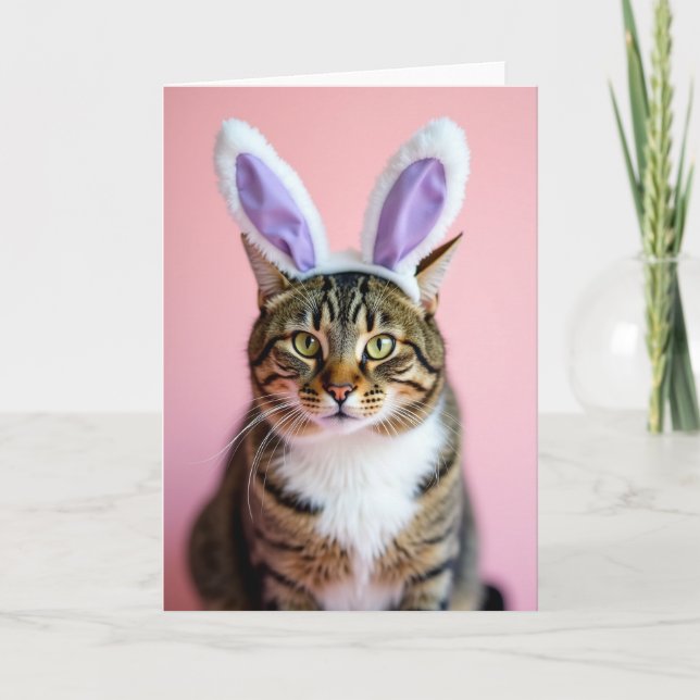 Carte de portrait de chat rayé aux oreilles festiv (Devant)