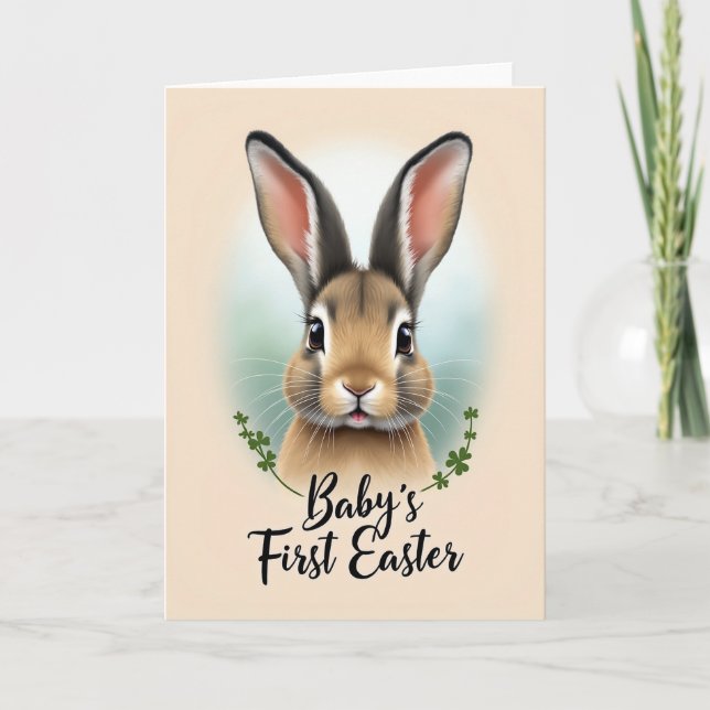 Carte de portrait de lapin de Pâques feuillu (Devant)