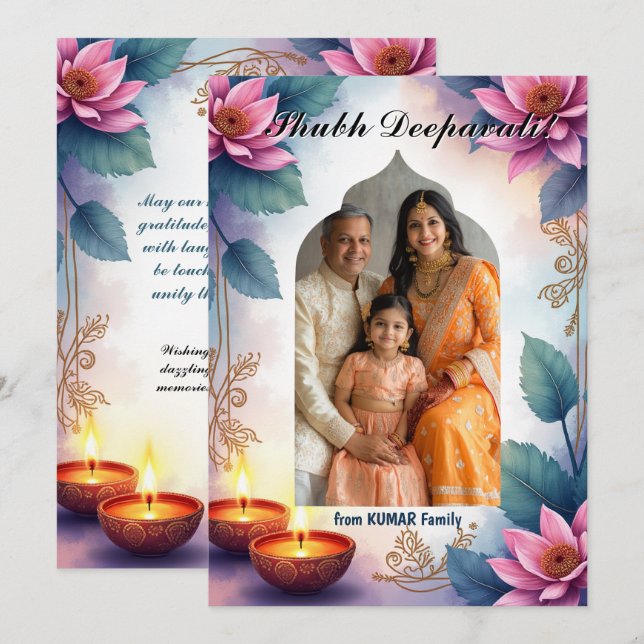 Carte de portrait Shubh Deepavali aquarelle (Devant / Derrière)