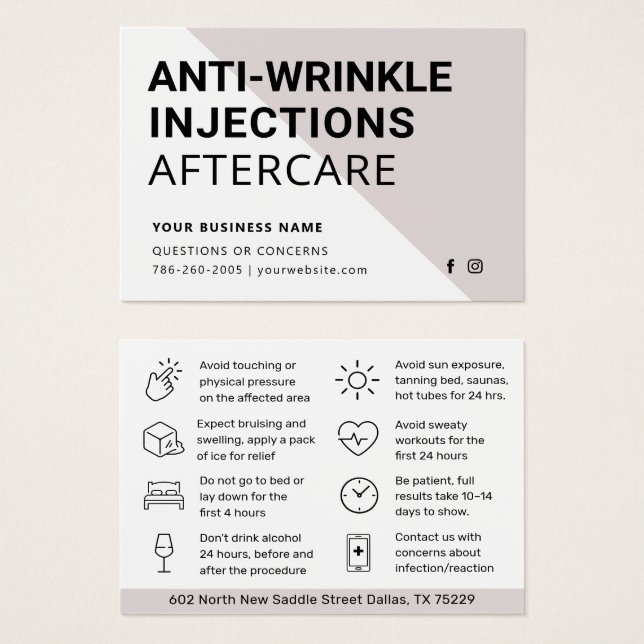 Carte de post-soins Botox Anti Wrinkies Injections (Devant & derrière)
