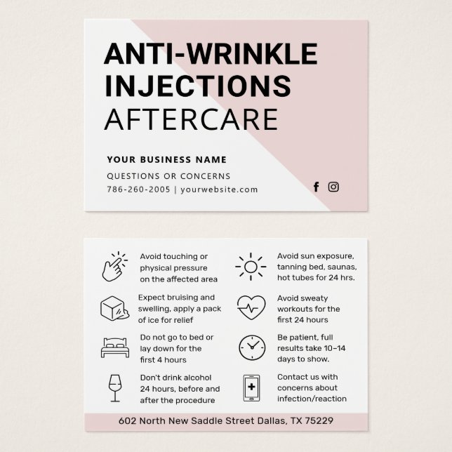 Carte de post-soins Botox Anti Wrinkies Injections (Devant & derrière)