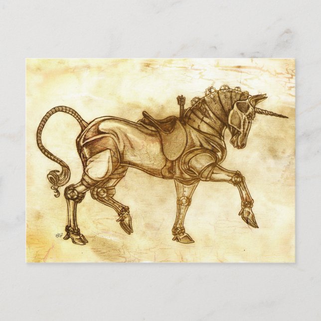 Carte de poste Steampunk Unicorn Sketch (Devant)