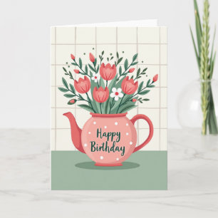 Carte de pot floral pour anniversaire doux