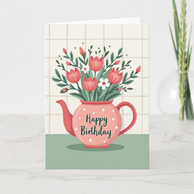 Carte de pot floral pour anniversaire doux (Devant)