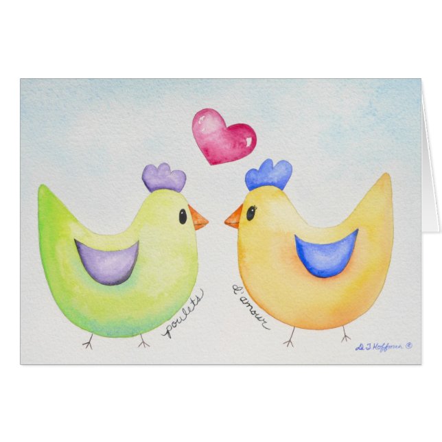 Carte de poulets d'amour (Devant horizontal)