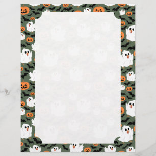 Carte de poulets fantômes mignons avec citrouilles