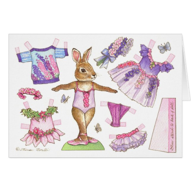 Carte de poupée en papier Ballerina Bunny Larkspur (Devant horizontal)