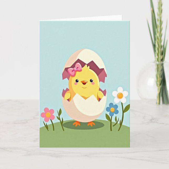 Carte de poussin au nœud papillon jaune (Devant)