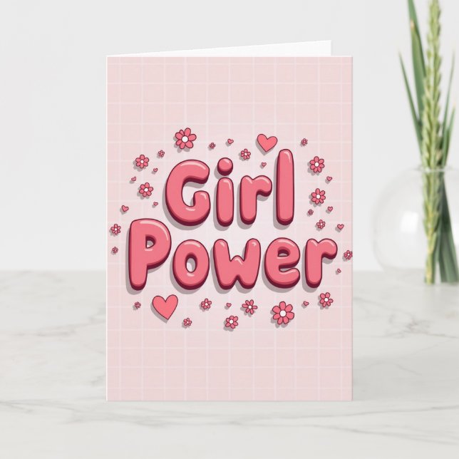 Carte de pouvoir de fille mignonne rose (Devant)