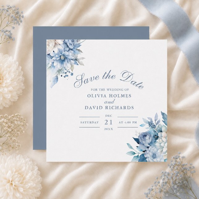 Carte de pré-annonce de mariage Fleur sauvage bleu (Dusty Blue Wildflower Save the Date Card)