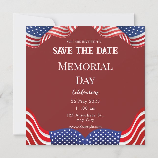 Carte de préavis de la fête du Memorial Day Rouge  (Devant)