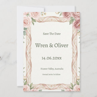 Carte de préavis de mariage à la rose carminée et