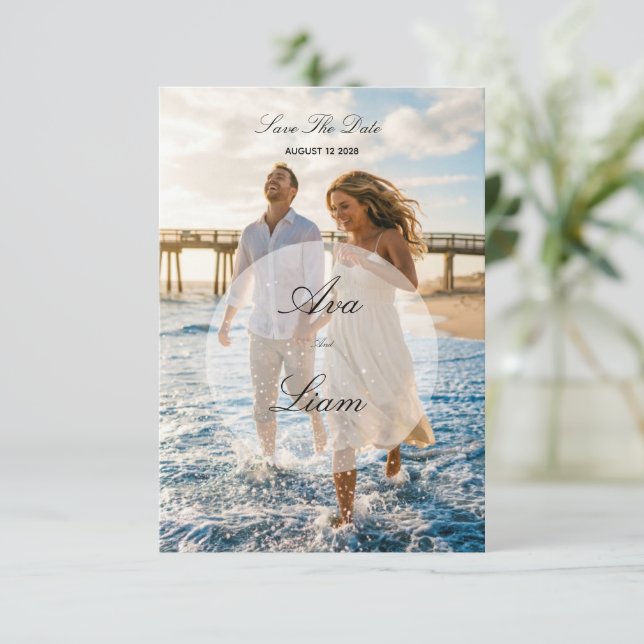 Carte de préavis de mariage avec photo de plage (Debout devant)