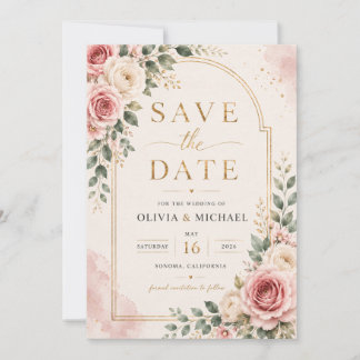 Carte de préavis floral rose carmin | Aquarelle 