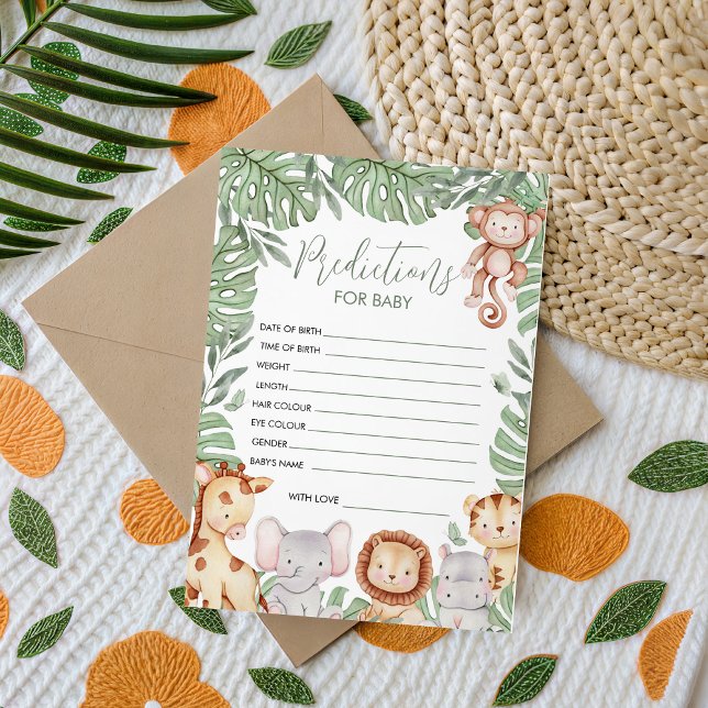 Carte de prédiction de Baby Shower Safari (Créateur téléchargé)