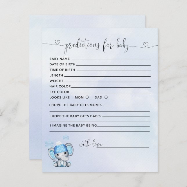 Carte de prédiction des Baby showers d'éléphants d (Devant / Derrière)