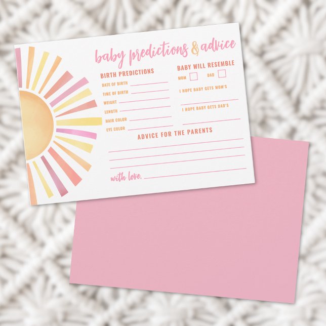 Carte de prédictions conseils ensoleillés Baby Sho (Sunshine Advice Predictions Card Sun Baby Shower )