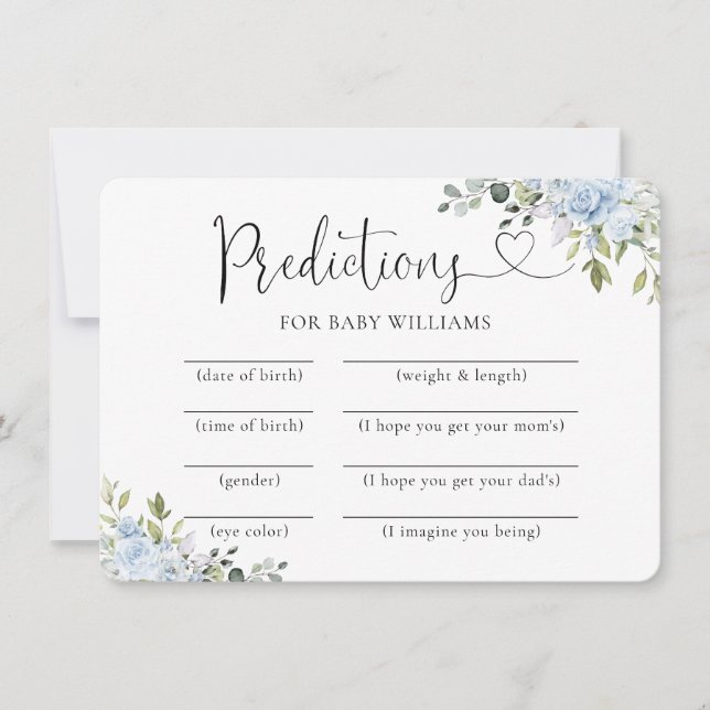 Carte de prédictions de Baby Shower Botanique Bleu (Devant)