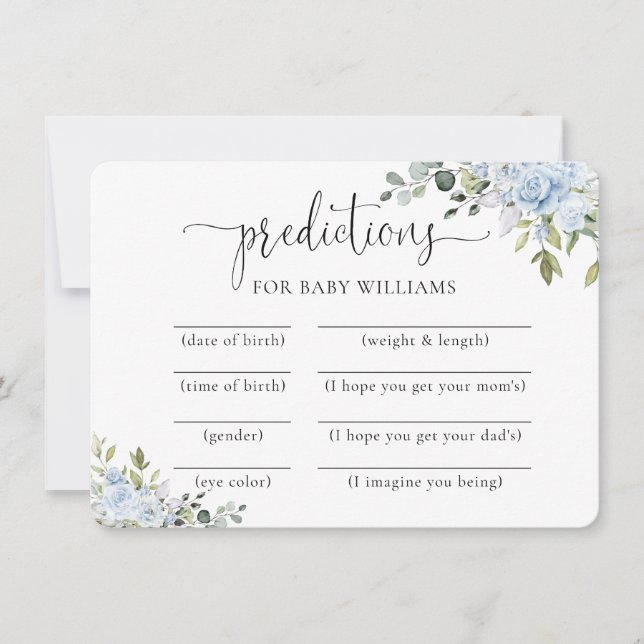 Carte de prédictions de Baby Shower Botanique Bleu (Devant)