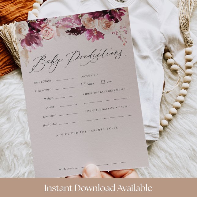 Carte de prédictions de Baby Shower Florale Bourgo (Créateur téléchargé)