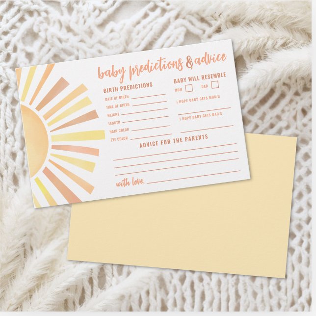 Carte de prédictions de conseils ensoleillés Baby  (Sunshine Advice Predictions Card Sun Baby Shower )