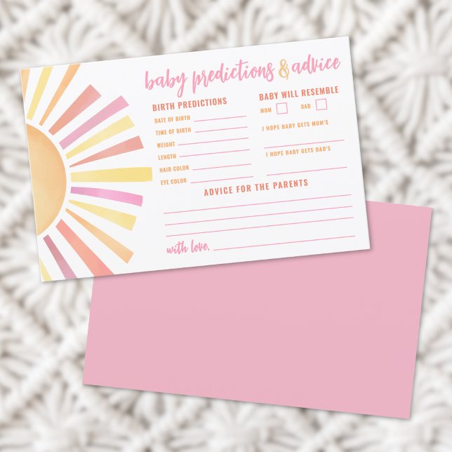 Carte de prédictions de conseils ensoleillés Baby  (Sunshine Advice Predictions Card Sun Baby Shower)