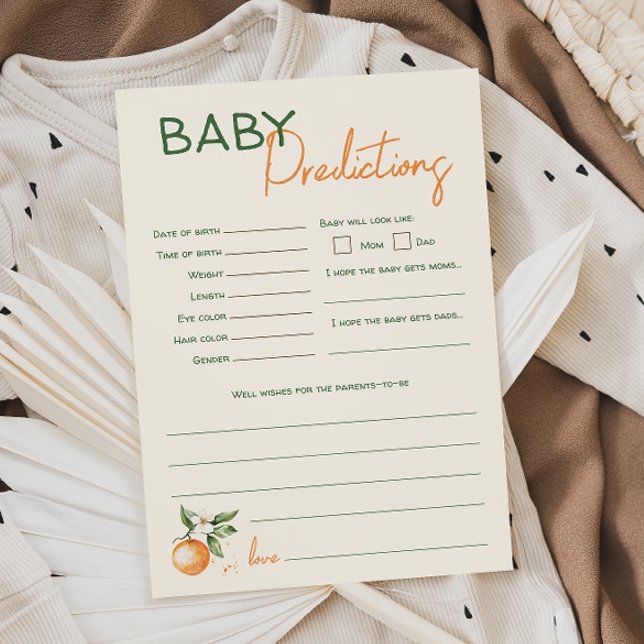 Carte de prédictions de petit Baby shower d'agrume (Créateur téléchargé)