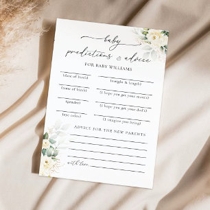 Carte de prédictions du Baby shower Roses blanches