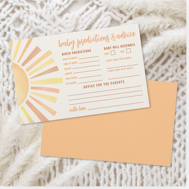 Carte de prédictions et conseils pour Baby Shower  (Sunshine Advice Predictions Card Sun Baby Shower )