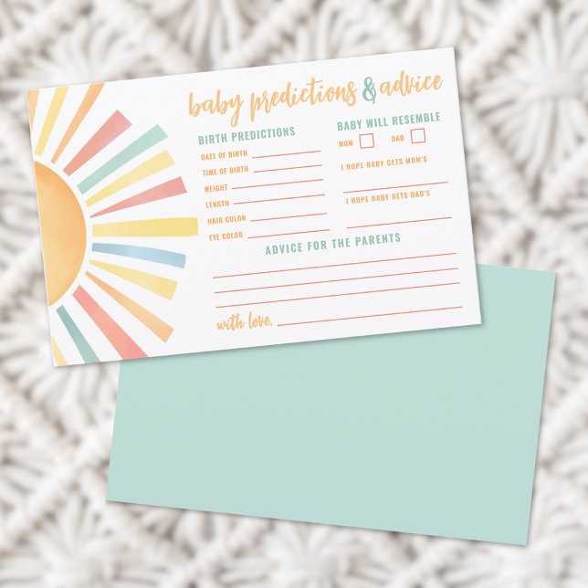 Carte de prédictions et conseils pour la baby show (Sun Baby Shower Advice Predictions Card)