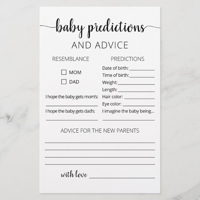 Carte de prédictions et de conseils pour bébé à la (Devant)