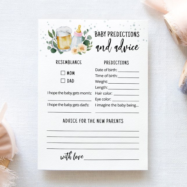 Carte de prédictions et de conseils pour bébé Baby (Beer and Floral Baby Shower Baby Predictions and Advice Game)