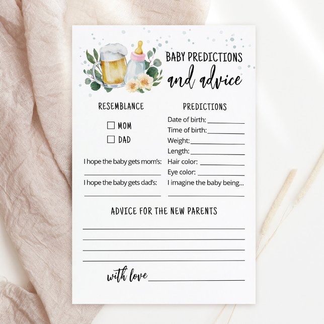 Carte de prédictions et de conseils pour bébé Bébé (Beer and Floral Baby is Brewing Baby Shower Baby Predictions and Advice Game Card)